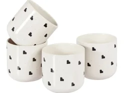 Discount Beliani Set di 4 tazze ANNISE Gres porcellanato Bianco sporco Bianco Nero