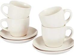 Discount Beliani Set di 4 tazze con piattini CARAWAY Gres porcellanato sporco Bianco