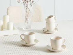 Discount Beliani Set di 4 tazze con piattini CARAWAY Gres porcellanato sporco Bianco