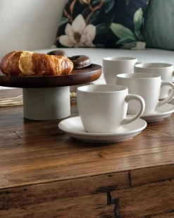 Discount Beliani Set di 4 tazze con piattini CARAWAY Gres porcellanato sporco Bianco