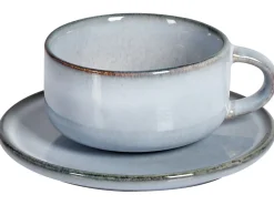 Outlet Beliani Set di 4 tazze con piattini JUNIPER Gres porcellanato Azzurro Blu