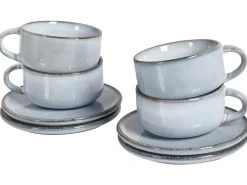 Outlet Beliani Set di 4 tazze con piattini JUNIPER Gres porcellanato Azzurro Blu
