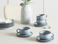 Outlet Beliani Set di 4 tazze con piattini JUNIPER Gres porcellanato Azzurro Blu