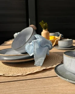 Outlet Beliani Set di 4 tazze con piattini JUNIPER Gres porcellanato Azzurro Blu