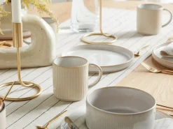Outlet Beliani Set di 4 tazze MUGWORT Gres porcellanato chiaro Beige
