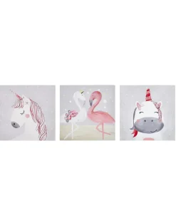 Best Beliani Set di 3 tele TIMIA Motivo animale 30 x 30 cm Grigio Rosa Grigio