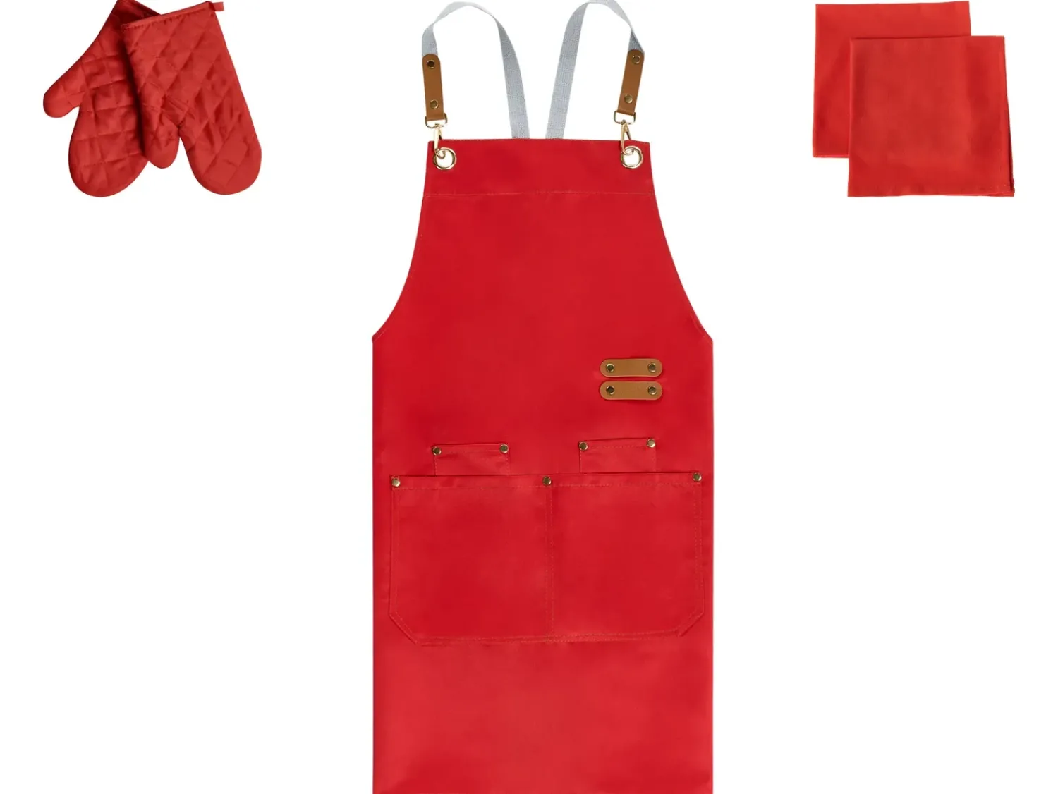 Hot Beliani Set di Tessili da Cucina BRASSICA Rosso Rosso Grigio Marrone