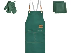Clearance Beliani Set di Tessili da Cucina BRASSICA Verde Grigio Marrone Verde