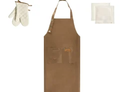 Beliani Set di Tessili da Cucina DAUCUS Marrone Bianco Marrone