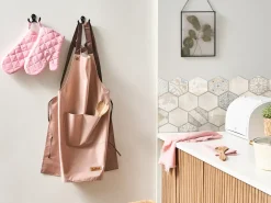 Best Beliani Set di Tessili da Cucina LACTUCA Rosa Rosa Marrone