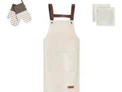 Clearance Beliani Set di Tessili da Cucina LACTUCA Beige Bianco Beige Marrone Nero