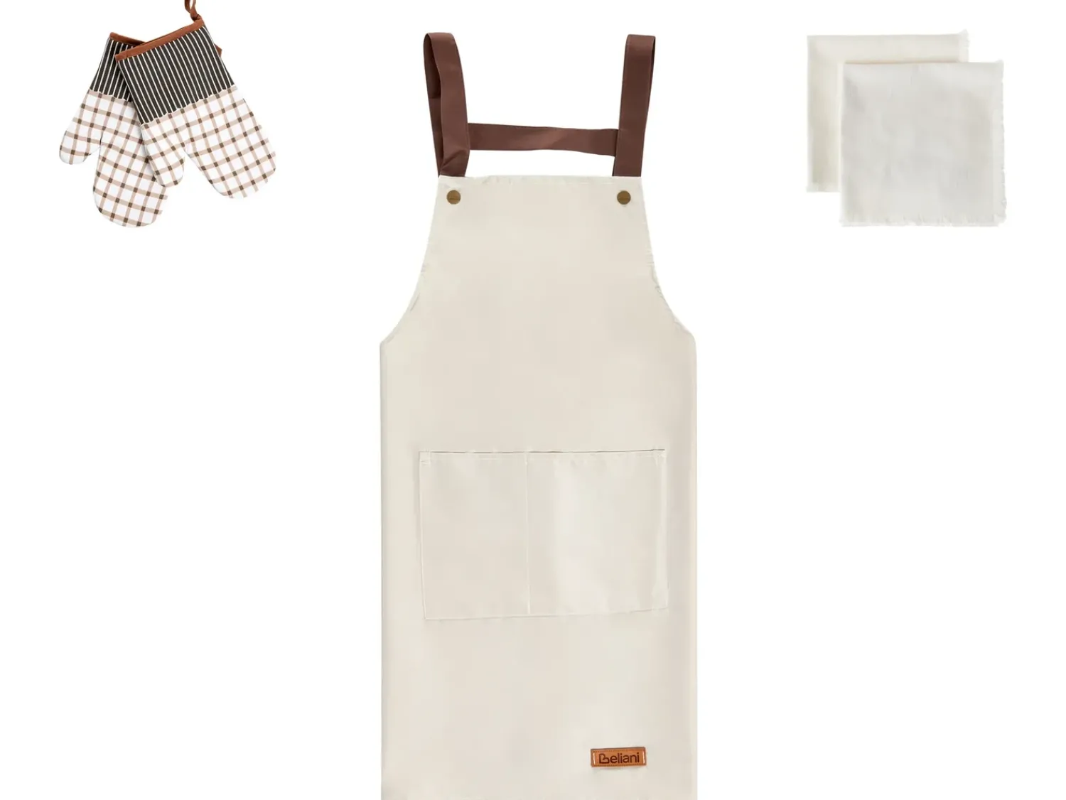 Clearance Beliani Set di Tessili da Cucina LACTUCA Beige Bianco Beige Marrone Nero
