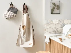 Clearance Beliani Set di Tessili da Cucina LACTUCA Beige Bianco Beige Marrone Nero