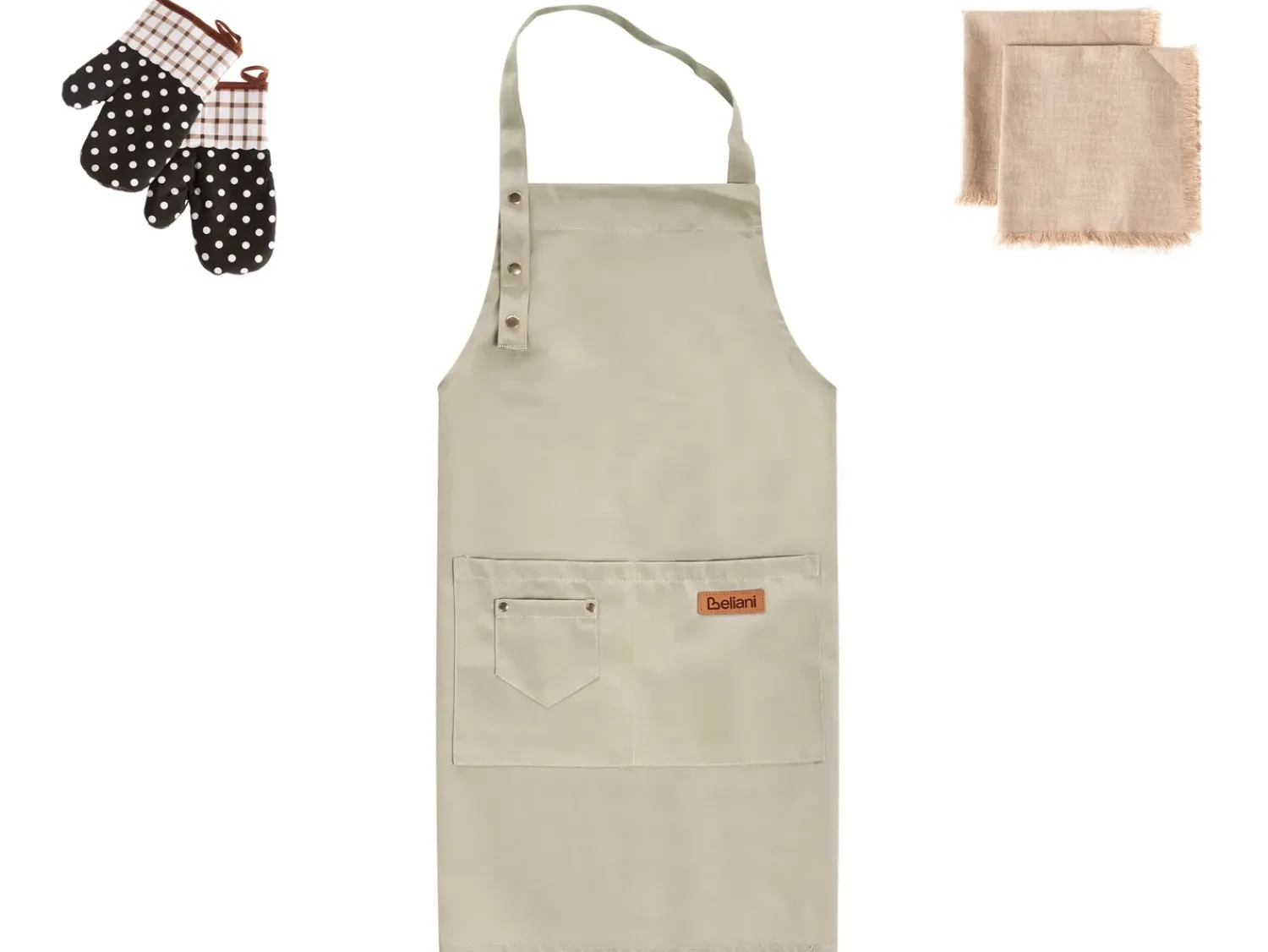 Best Beliani Set di Tessili da Cucina PISUM Beige Bianco Beige Marrone Nero