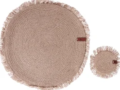 New Beliani Set di tovagliette e sottobicchieri RIBBERY Iuta Naturale