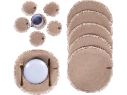 New Beliani Set di tovagliette e sottobicchieri RIBBERY Iuta Naturale