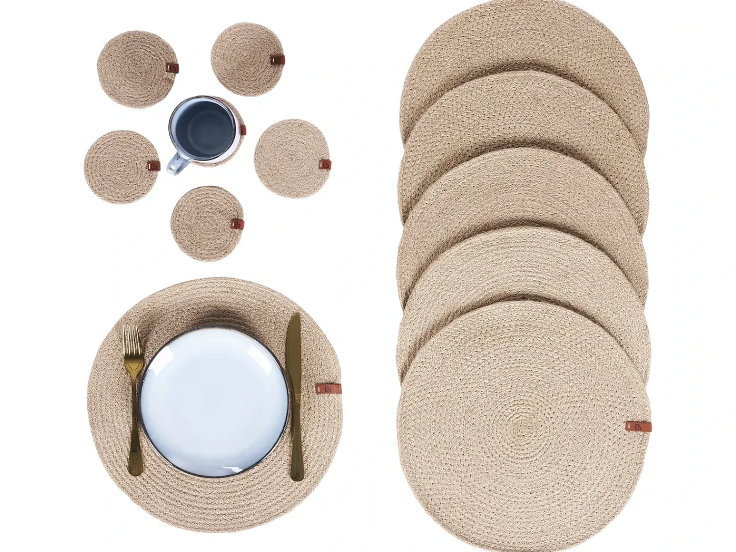 Sale Beliani Set di tovagliette e sottobicchieri BUSHMINT Iuta Naturale