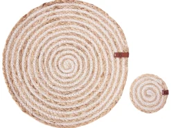 New Beliani Set di tovagliette e sottobicchieri QUININE Iuta Naturale Bianco Naturale