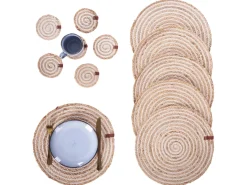 New Beliani Set di tovagliette e sottobicchieri QUININE Iuta Naturale Bianco Naturale
