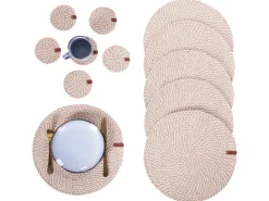 Discount Beliani Set di tovagliette e sottobicchieri PIPTURUS Iuta Naturale Beige Naturale