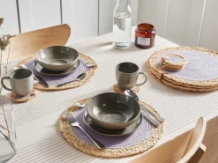 Beliani Set di tovagliette e sottobicchieri ROSELLA Iuta Cotone Grigio Naturale Grigio