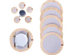 Beliani Set di tovagliette e sottobicchieri ROSELLA Iuta Cotone Grigio Naturale Grigio