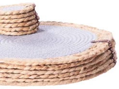 Beliani Set di tovagliette e sottobicchieri ROSELLA Iuta Cotone Grigio Naturale Grigio