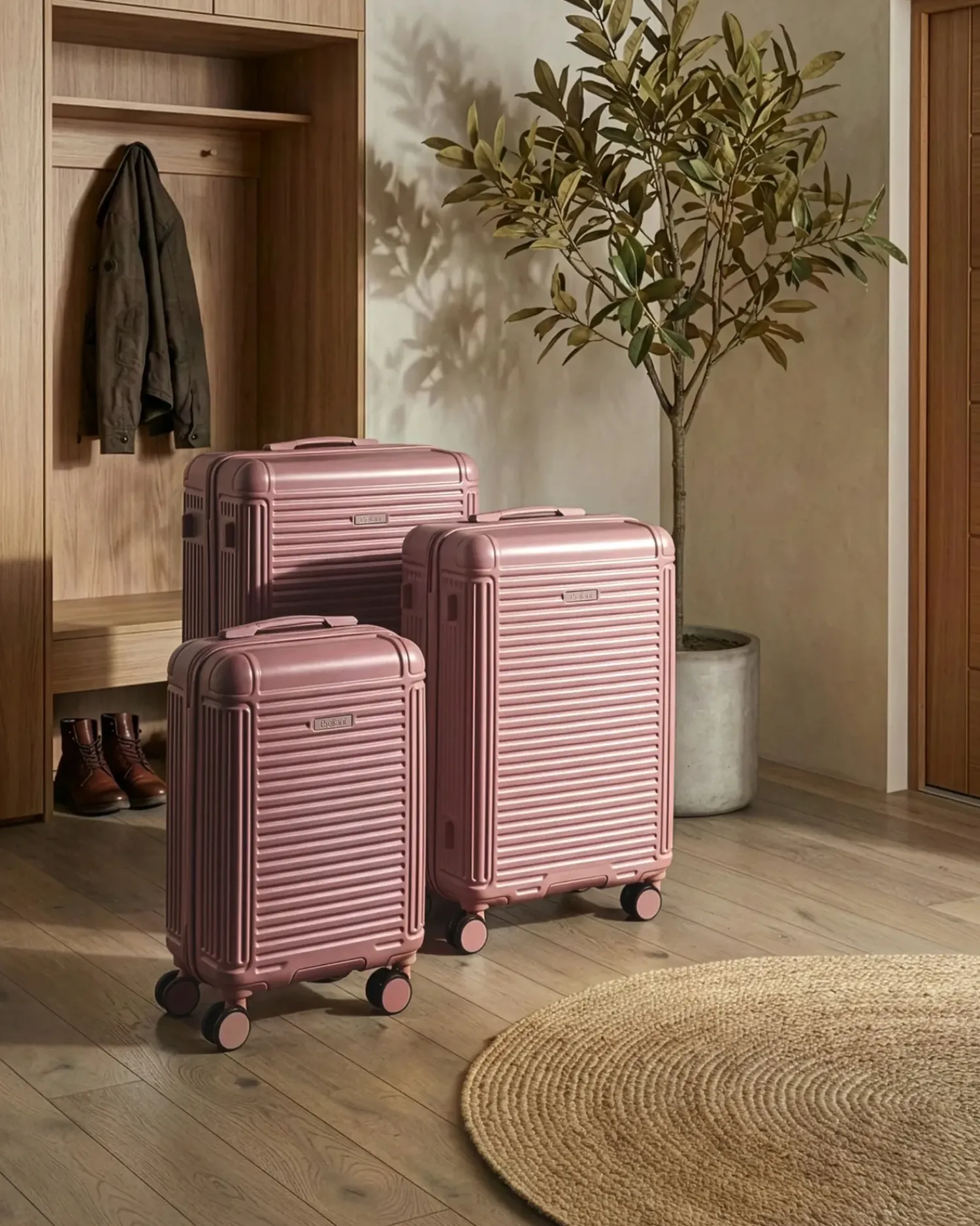 Beliani Set di 3 valigie rigide MYNTIS Rosa Rosa Nero