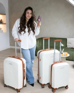 Best Beliani Set di 3 valigie rigide TONSAI Bianco sporco Bianco Marrone
