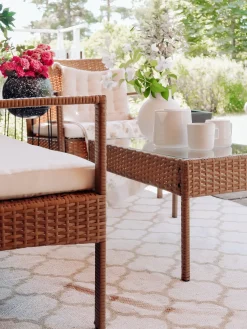 Discount Beliani Set divani con tavolino MARSALA Rattan sintetico (PE) Marrone chiaro Beige Bianco Naturale