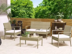 Discount Beliani Set divani con tavolino MARSALA Rattan sintetico (PE) Marrone chiaro Beige Bianco Naturale