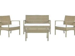 Discount Beliani Set divani con tavolino MARSALA Rattan sintetico (PE) Marrone chiaro Beige Bianco Naturale