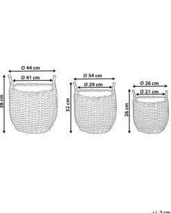 Discount Beliani Set di 3 vasi da fiori in vimini AUCUBA 26/34/44 cm chiaro Marrone