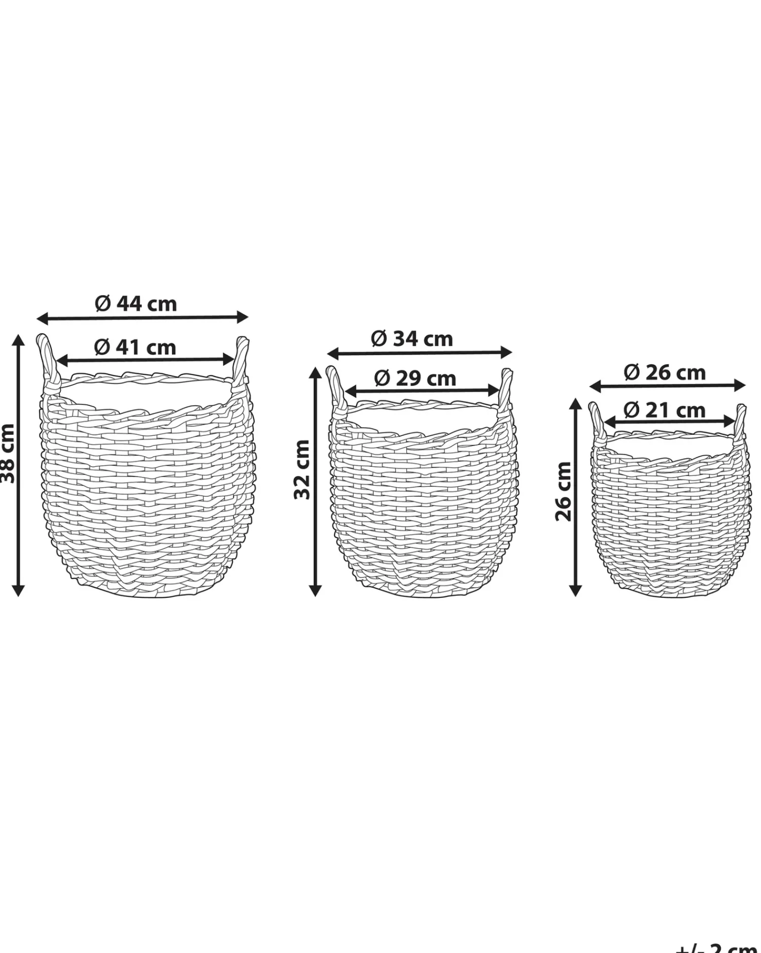 Discount Beliani Set di 3 vasi da fiori in vimini AUCUBA 26/34/44 cm chiaro Marrone