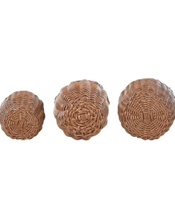 Discount Beliani Set di 3 vasi da fiori in vimini AUCUBA 26/34/44 cm chiaro Marrone