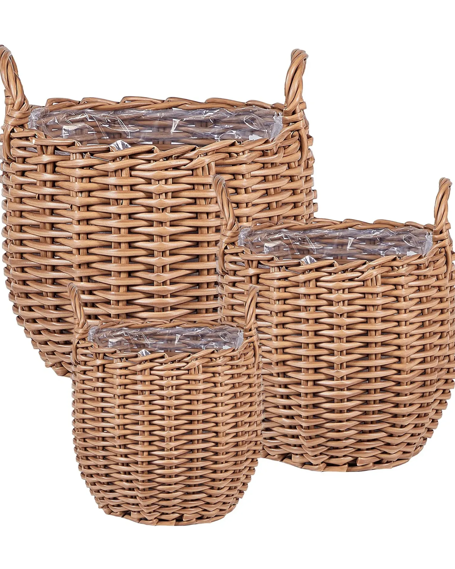 Discount Beliani Set di 3 vasi da fiori in vimini AUCUBA 26/34/44 cm chiaro Marrone