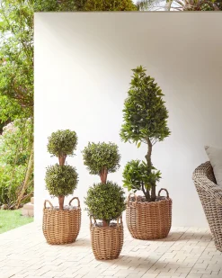 Discount Beliani Set di 3 vasi da fiori in vimini AUCUBA 26/34/44 cm chiaro Marrone