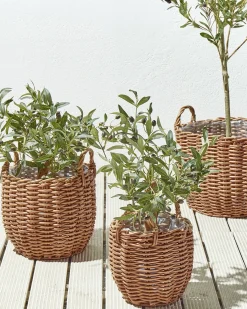 Discount Beliani Set di 3 vasi da fiori in vimini AUCUBA 26/34/44 cm chiaro Marrone