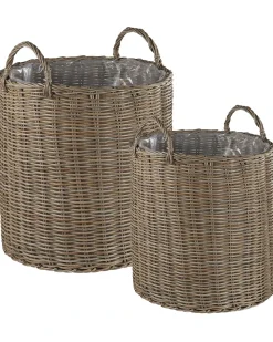 Outlet Beliani Set di 2 vasi da fiori in vimini BITOLA Rattan sintetico (PE) 40/48 cm Marrone