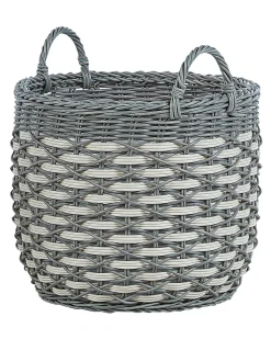 Sale Beliani Set di 3 vasi da fiori in vimini GEFIRA Rattan sintetico (PE) 31/39/49 cm Grigio Bianco Grigio