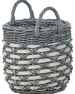 Sale Beliani Set di 3 vasi da fiori in vimini GEFIRA Rattan sintetico (PE) 31/39/49 cm Grigio Bianco Grigio