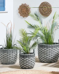 Sale Beliani Set di 3 vasi da fiori in vimini GEFIRA Rattan sintetico (PE) 31/39/49 cm Grigio Bianco Grigio
