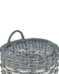 Sale Beliani Set di 3 vasi da fiori in vimini GEFIRA Rattan sintetico (PE) 31/39/49 cm Grigio Bianco Grigio