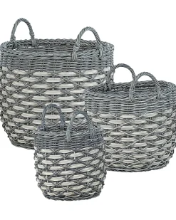 Sale Beliani Set di 3 vasi da fiori in vimini GEFIRA Rattan sintetico (PE) 31/39/49 cm Grigio Bianco Grigio