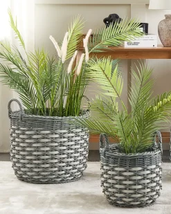 Sale Beliani Set di 3 vasi da fiori in vimini GEFIRA Rattan sintetico (PE) 31/39/49 cm Grigio Bianco Grigio