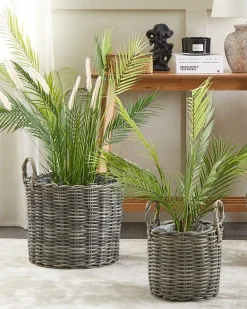 Hot Beliani Set di 3 vasi da fiori in vimini NIKITI Rattan sintetico (PE) 29/35/40 cm Tortora Marrone