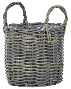 Hot Beliani Set di 3 vasi da fiori in vimini NIKITI Rattan sintetico (PE) 29/35/40 cm Tortora Marrone