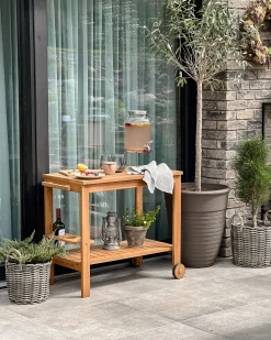 Hot Beliani Set di 3 vasi da fiori in vimini NIKITI Rattan sintetico (PE) 29/35/40 cm Tortora Marrone