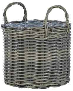 Hot Beliani Set di 3 vasi da fiori in vimini NIKITI Rattan sintetico (PE) 29/35/40 cm Tortora Marrone