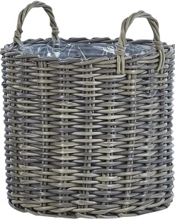 Hot Beliani Set di 3 vasi da fiori in vimini NIKITI Rattan sintetico (PE) 29/35/40 cm Tortora Marrone